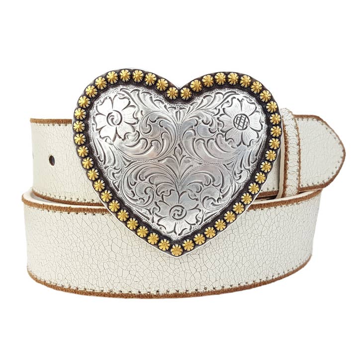 Axesoria West - Wholesale Belt - Women's - Western Heart Buckle w. Vintage Leather belt