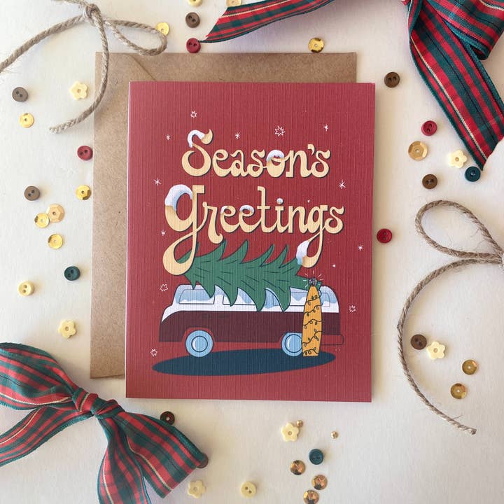 Charmed Life Designs - Wholesale Season's Greetings Card - Season's Greetings Retro Van Holiday Greeting Card1