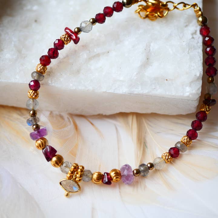 GINANDGER - Wholesale Beaded Bracelet - SANCHAR Bracelet - Garnet, Labradorite, Amethyst1