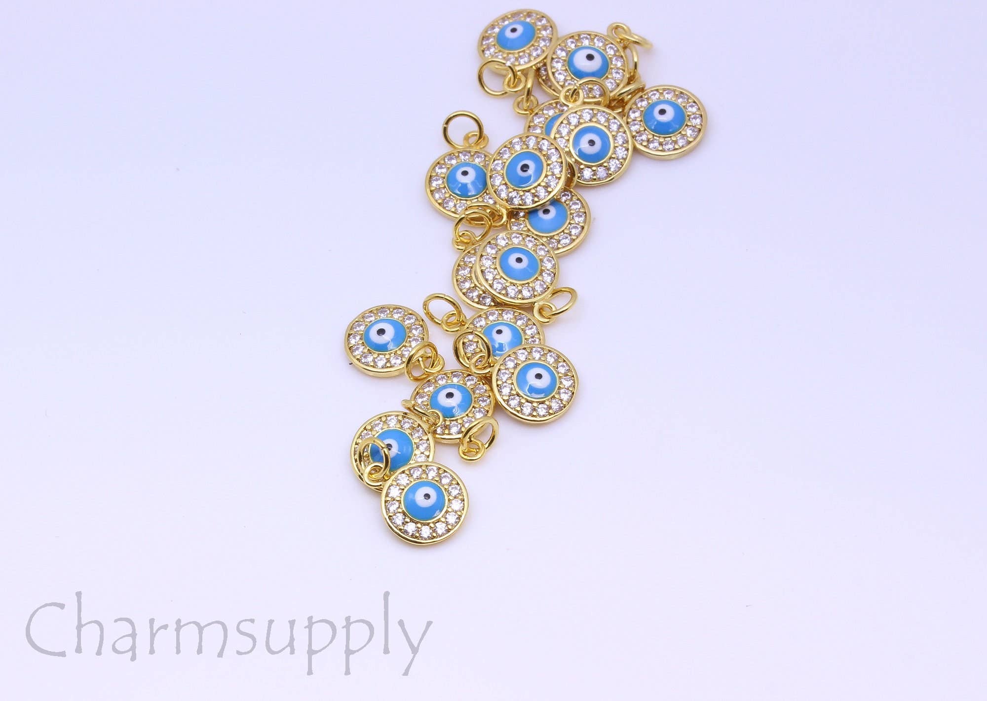 Jewel Pledge - Wholesale Individual Charm/Pendant - Gold/Silver Turquoise Enamel Evil Eye Charm CPS106,CPG1061