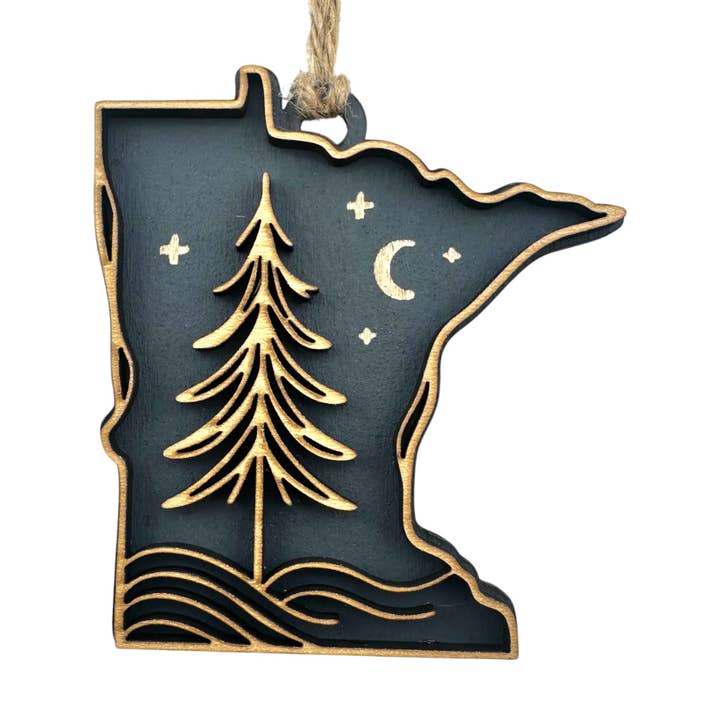 Wood Christmas Ornament - Minneosta State Starry Night for wholesale by Eco Outfittings