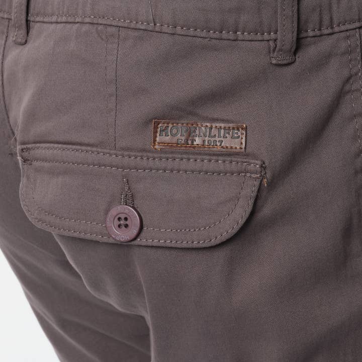 Men's plain grey multi-pocket cargo pants for wholesale on Faire3
