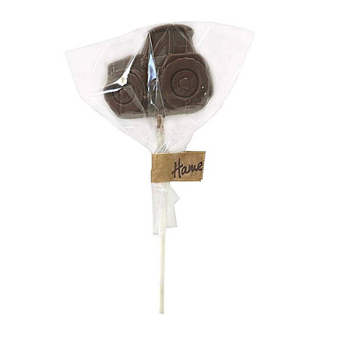 UK ONLY. Milk Chocolate Farmyard Tractor Lollipop for wholesale by Hames Chocolates