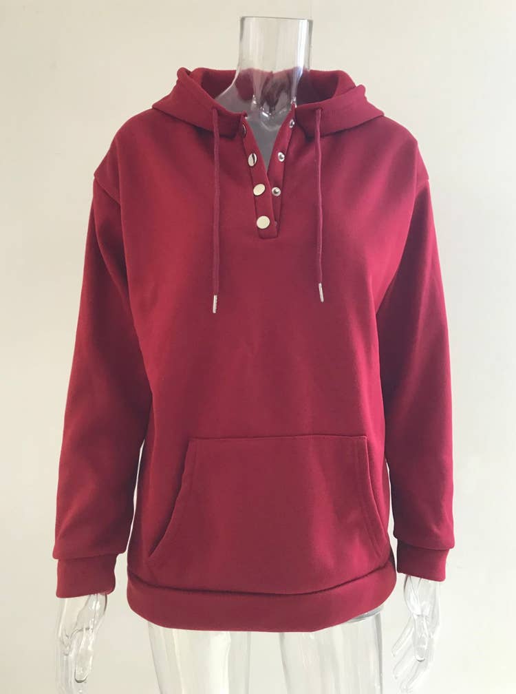 HIDDENBRAND - Wholesale Hoodie - Women's - Large Pockets Half Buttoned Hooded Sweatshirt24