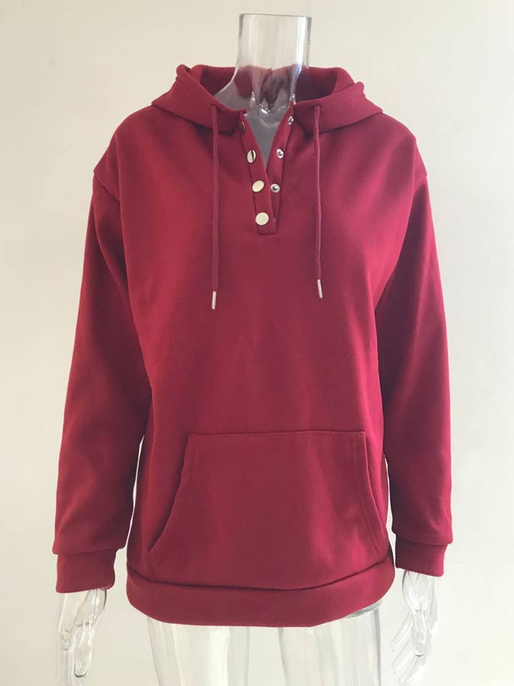 HIDDENBRAND - Wholesale Hoodie - Women's - Large Pockets Half Buttoned Hooded Sweatshirt24