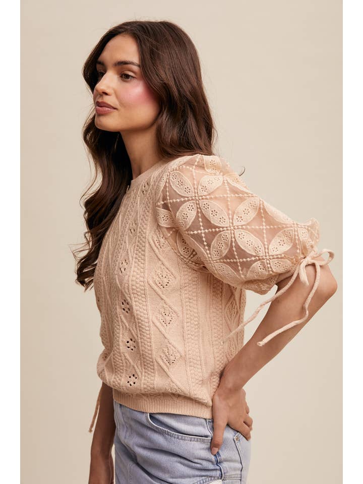 Listicle – Pulôver - Mulher por atacado – Top de Malha com Mangas Bufantes e Ilhós7