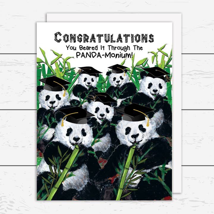 Graduation Panda-Monium Card for wholesale by Snorty Morty Designs