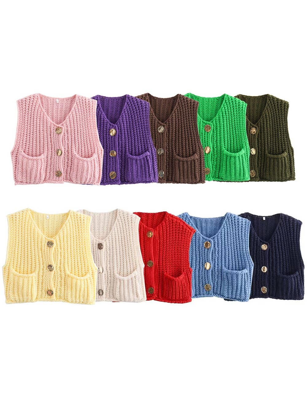 Sweetkama – Engroshandel Strikvest/slipover – Kvinder – Sweetkama damevest med rund hals i ensfarvet strækstof, kort model29