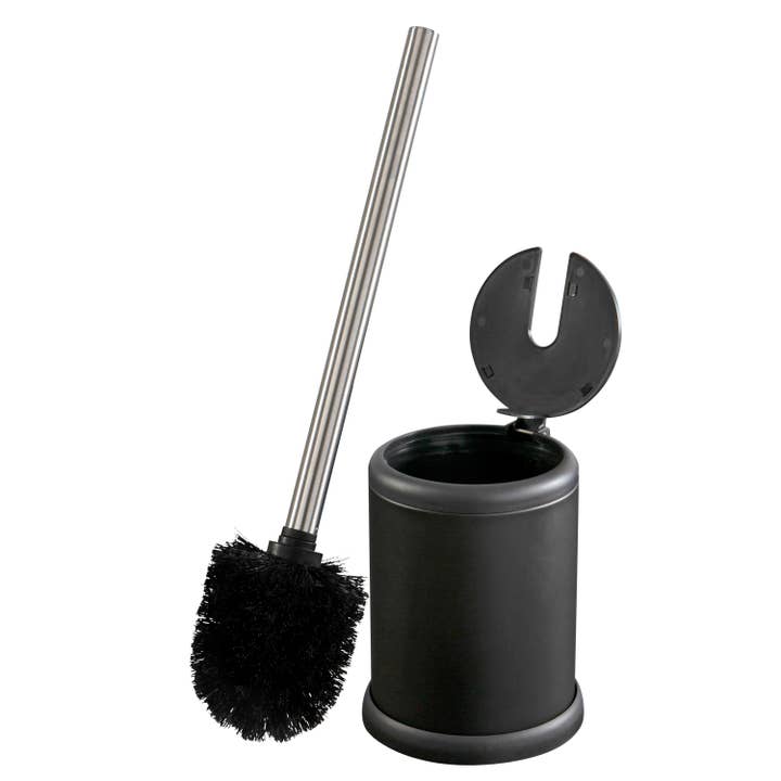 BROSSE POUR CUVETTE DE TOILETTE AVEC COUVERCLE DE FERMETURE NOIRE pour la vente par Moda at Home Enterprises, Ltd