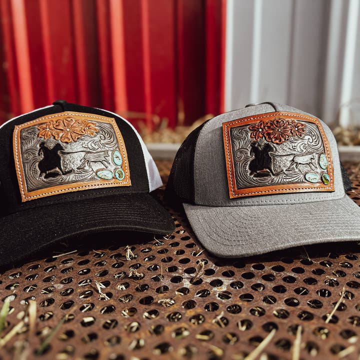 Aftagelig Roper-kasket i præget læder med turkis patch for engroshandel hos The Rodeo Rose