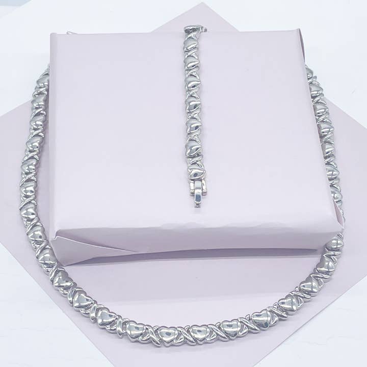 Milie Jewels - Wholesale Jewelry Set - 18k Gold Filled Heart Shape XOXO Set of Bracelet and Necklace Available in Gold,