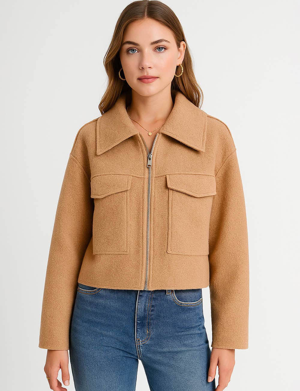 Sweetkama - Wholesale Jacket - Women's - Ladies Turn Down Collar Boxy Cropped Wool Blend Jacket3