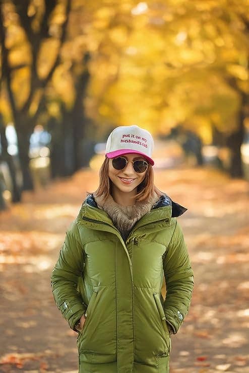 Funky Junque - Wholesale Baseball Cap - Unisex - Two Tone Corduroy Hat: Put It on My Husbands Tab - Red/Beige2