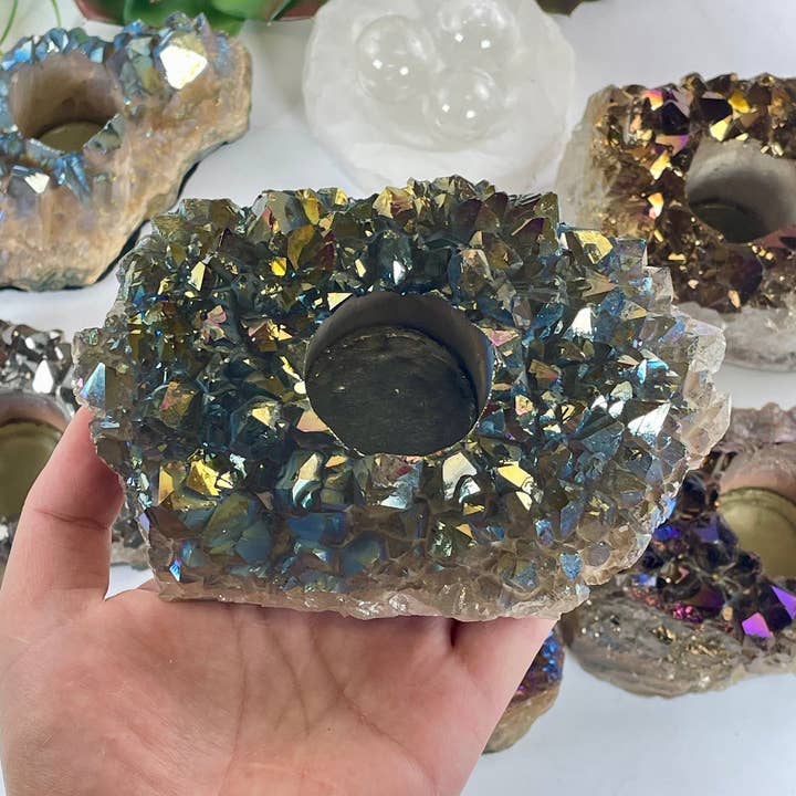 Titanium Coated Amethyst Crystal Candle Holder - You Choose for wholesale by Rock Paradise