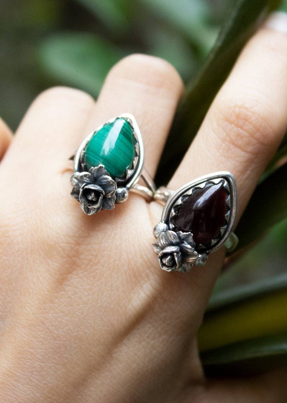 Ambra Jewels - Wholesale Cocktail/Statement Ring - Petite Floral Radiance Malachite Ring, AR-69138