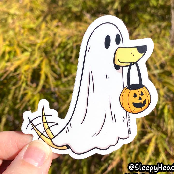 Halloween Ghost Dog - Waterdichte vinylsticker Cute Animal voor wholesale door Kelly Latham Art