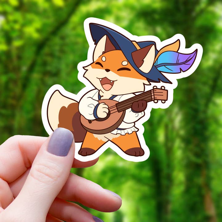 Red Fox Bard TTRPG Class Sticker - 3" for wholesale by Mimic Gaming Co