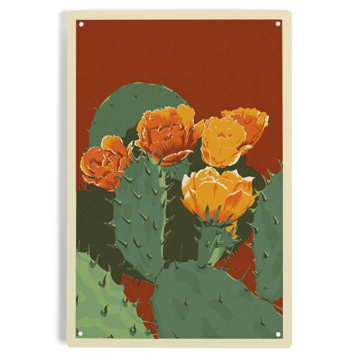 METAL SIGN ART Prickly Pear Cactus, Letterpress for wholesale by Lantern Press