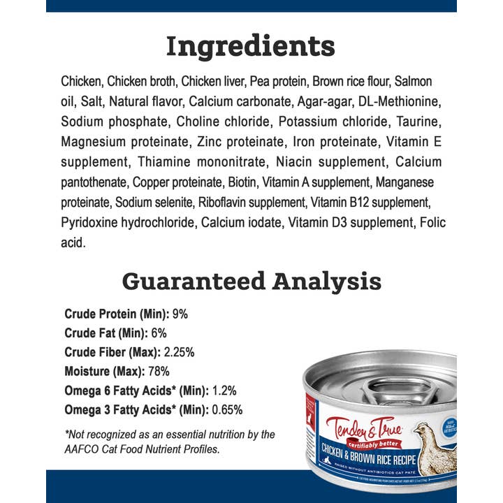 Tender & True Pet Nutrition - Wholesale Pet Food - Cat - Chicken & Brown Rice Pate for Cats (Case of 24)