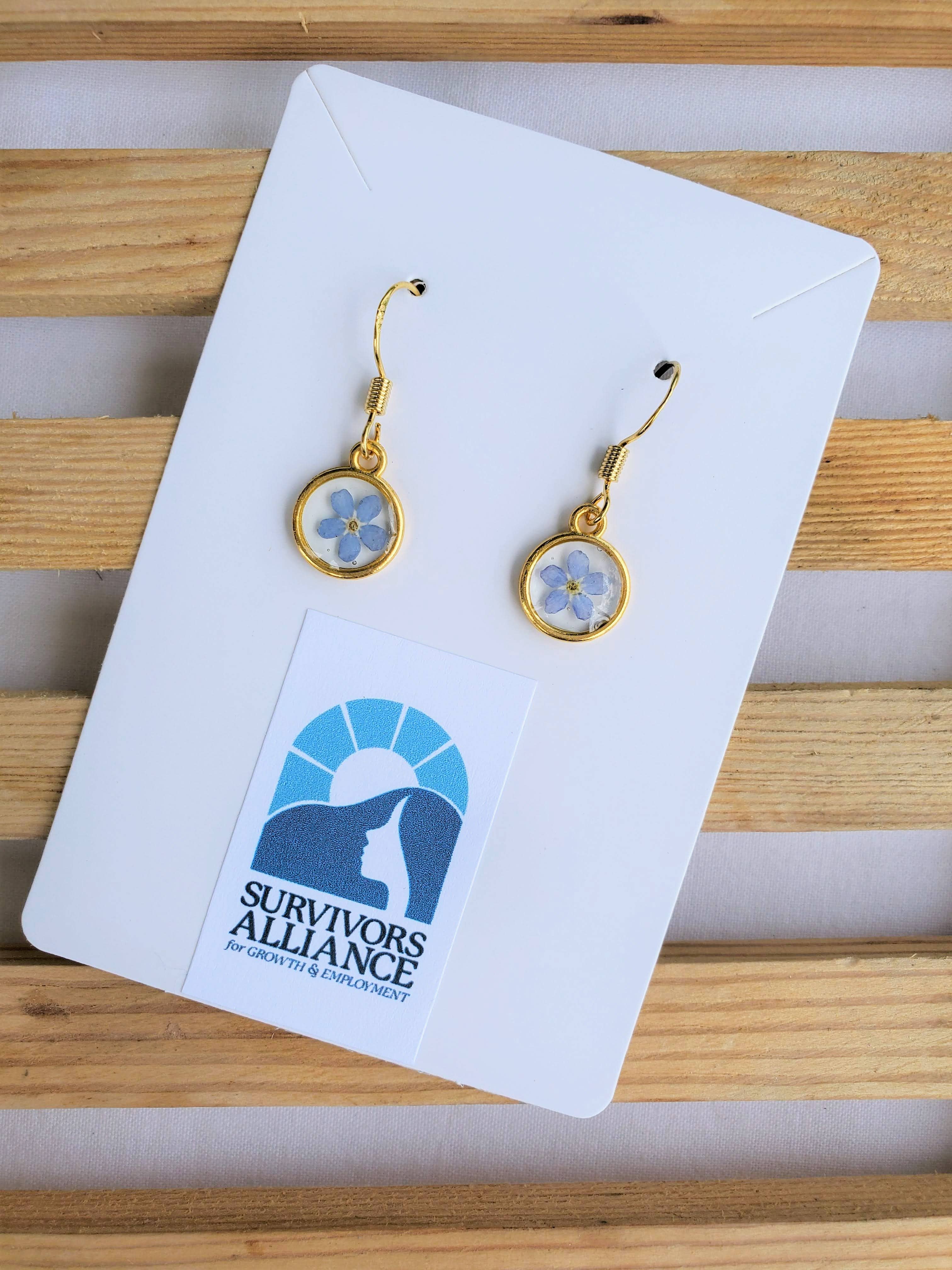Survivors Alliance for Growth and Employment - Wholesale Dangle Earrings - Forget-Me-Not Earrings (Round Gold)1