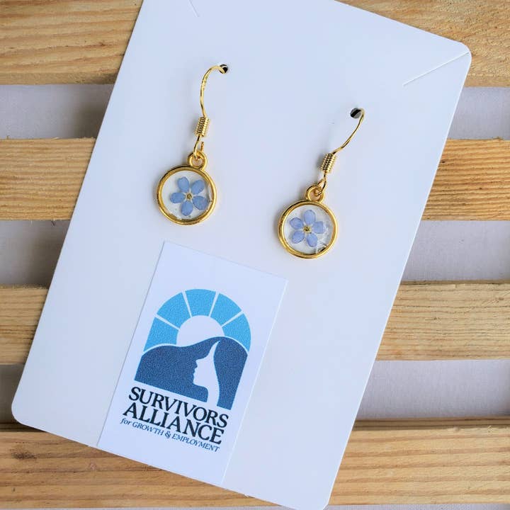 Survivors Alliance for Growth and Employment - Wholesale Dangle Earrings - Forget-Me-Not Earrings (Round Gold)1