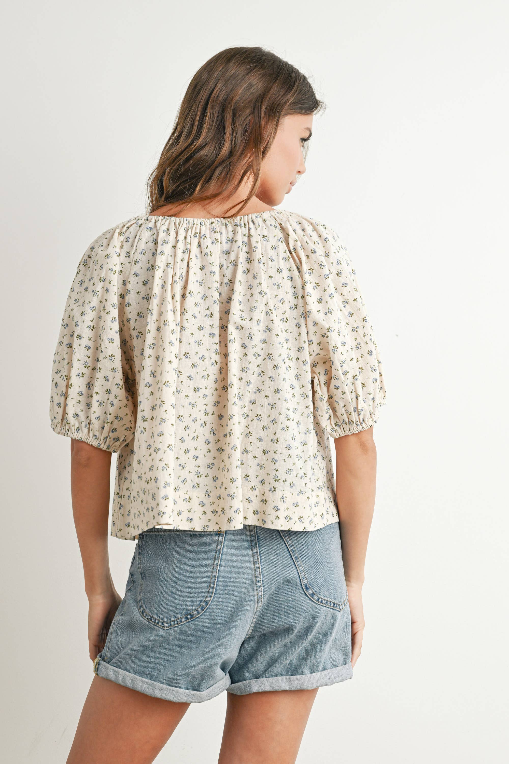 BUTTERMELON - Wholesale Blouse - Women's - Floral Puff Sleeve Top - BMT76876