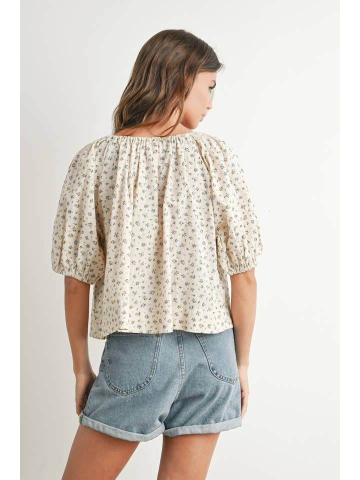 BUTTERMELON - Wholesale Blouse - Women's - Floral Puff Sleeve Top - BMT76876