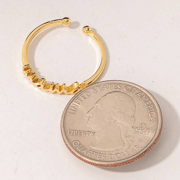 Fame Accessories - Wholesale Band/Stacked Ring - Secret Box Gold Dipped Mama Print Ring