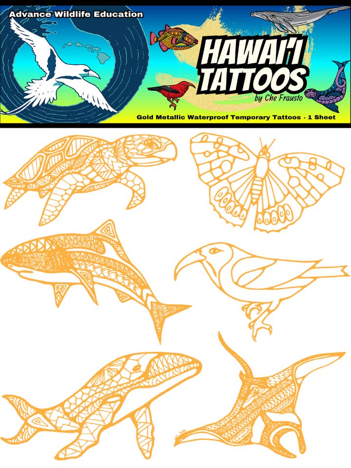 Feuille de tatouage hawaïen (or métallisé) pour la vente par Advance Wildlife Education LLC