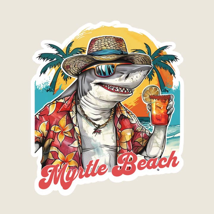 Beachy Shark Custom Souvenir Sticker (B1033) for wholesale by Shoreline Summit