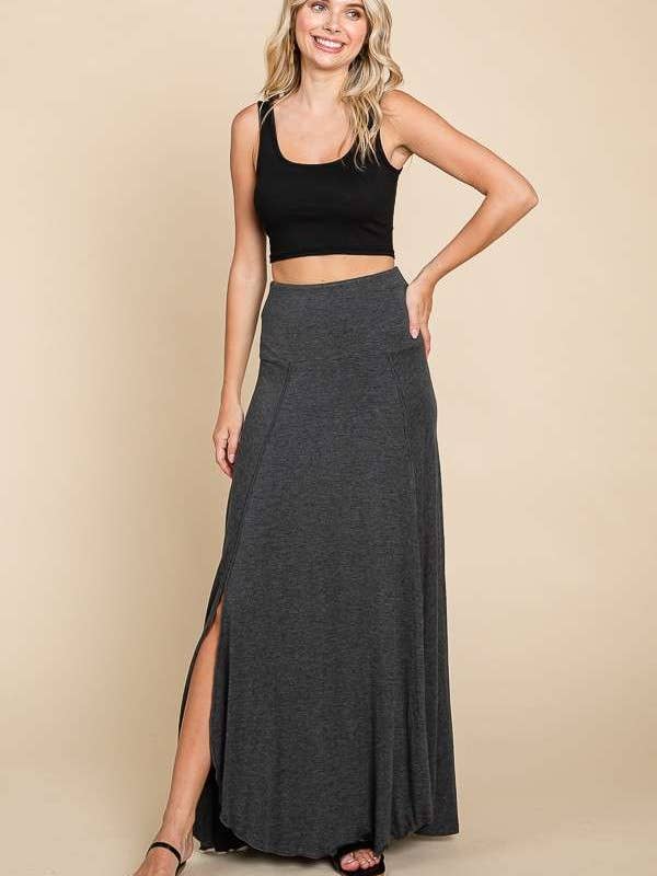 Culture Code - Wholesale Skirt - Women's - CBA1774 - HIGH & LOW PEEKABOO MAXI SKIRT