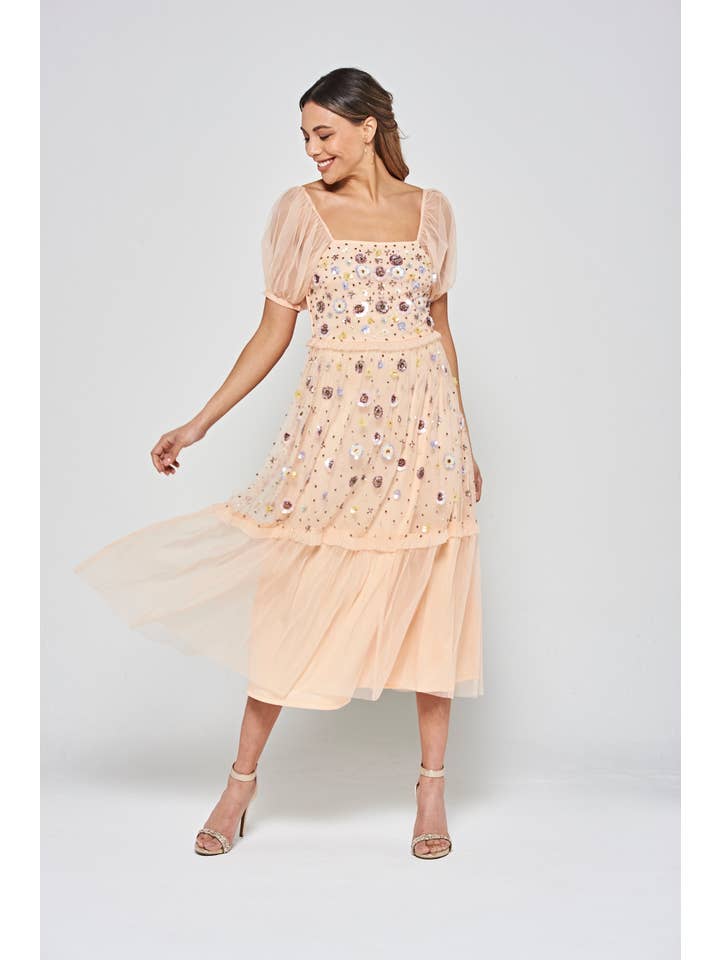 Amande Robe midi à col carré à imprimé floral Jalin en vente sur Faire3