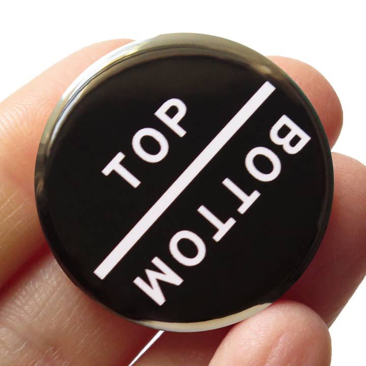 TOP/BOTTOM Pinback Button Sexy Queer Valentine's Day Pin for wholesale by Word For Word Factory