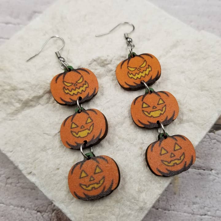 Halloween Stacking Evil Pumpkin Earrings for wholesale by Treasure Wholesale