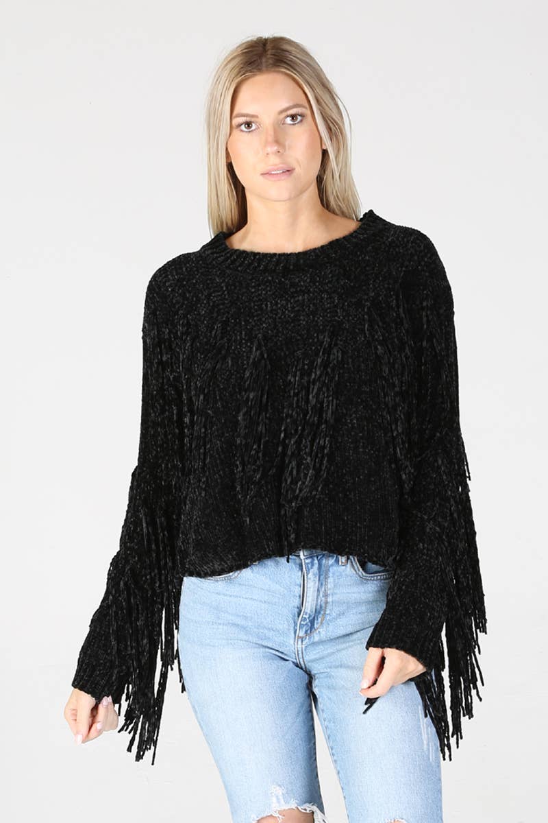ANGIE - Wholesale Knit Sweater - Women's - XHH31-ASIS CHENILLE FRINGE PULLOVER SWEATER7