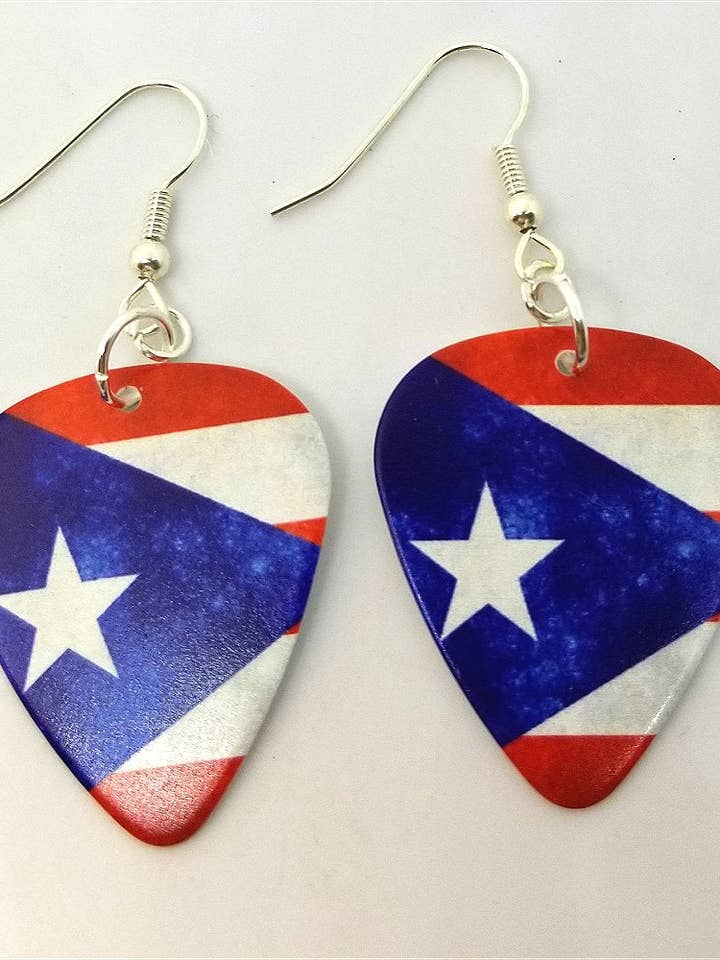 Boucles d'oreilles à médiator représentant le drapeau portoricain pour la vente par Simply Raevyn