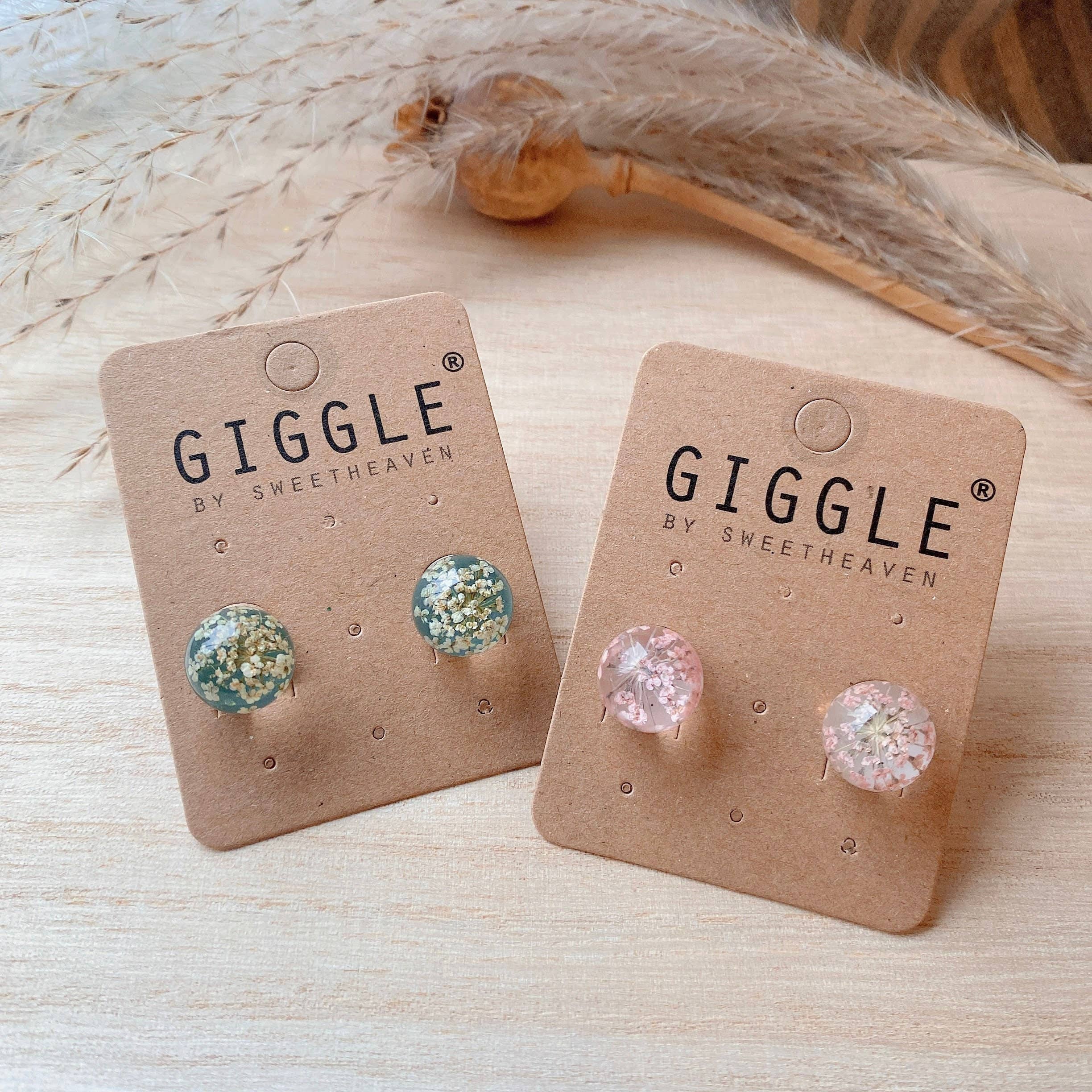Giggle with Love - Wholesale Stud/Post Earrings - Dried Flower Earrings,floral Resin Stud, Handmade Round Real5