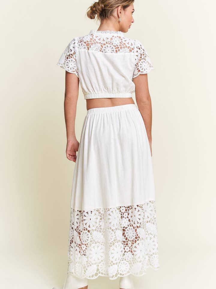 Ivory Lace Detail Button Down Long Skirt for wholesale on Faire