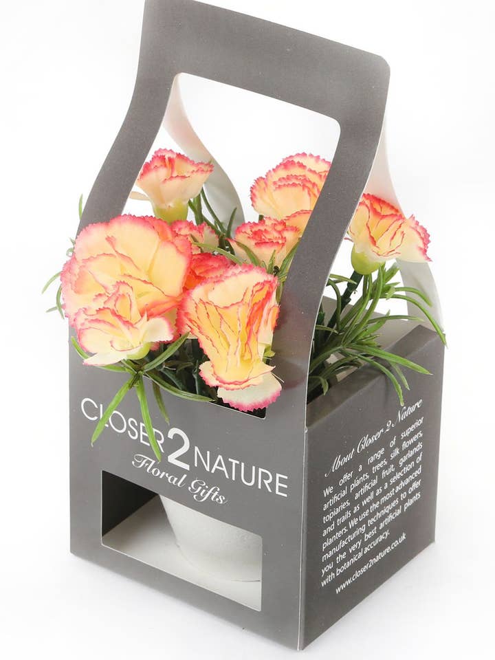 Artificial 15cm Peach Carnation Plant with Gift Box for wholesale by Closer2Nature