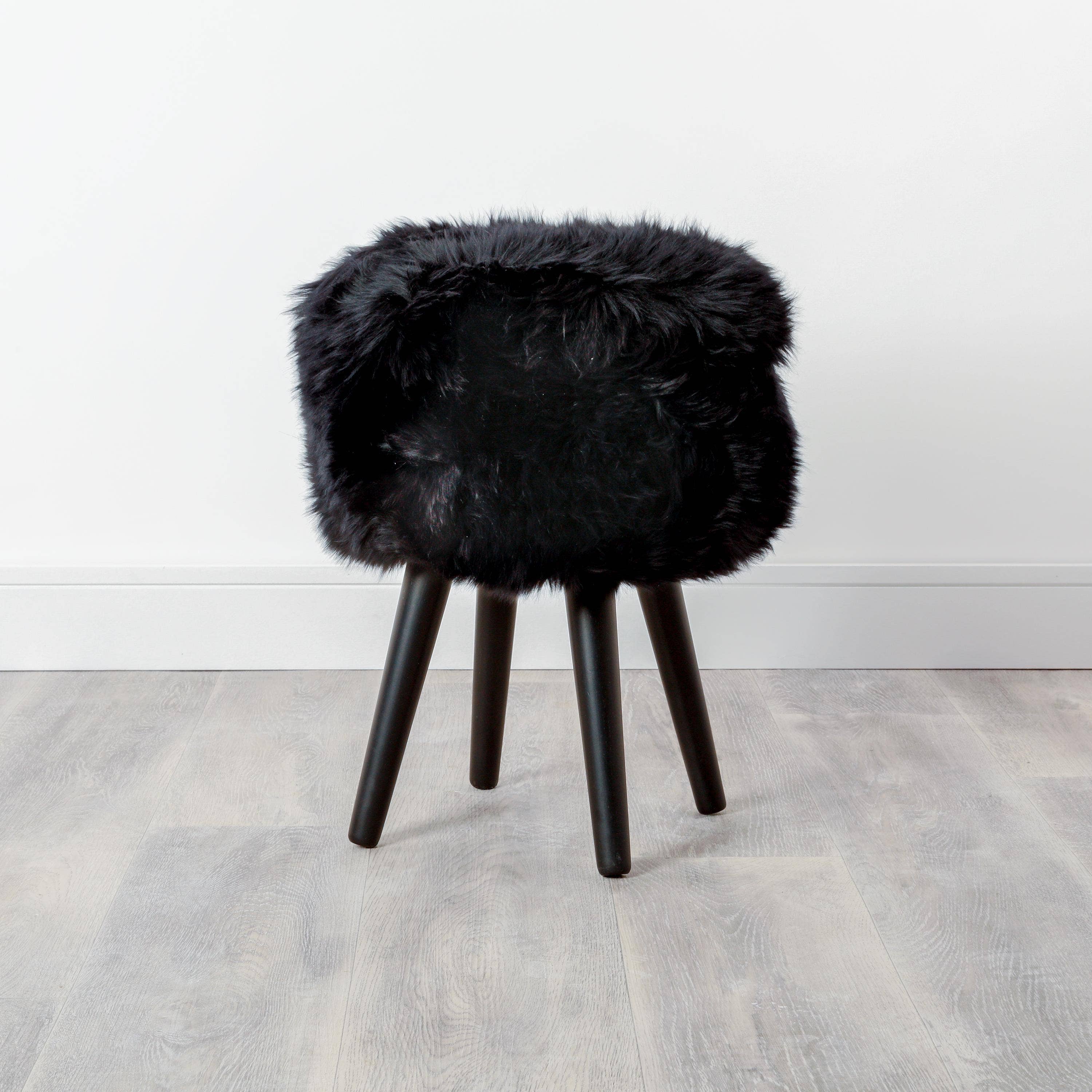 Native Natural - Wholesale Stool - Black Sheepskin Wood Stool - Black0