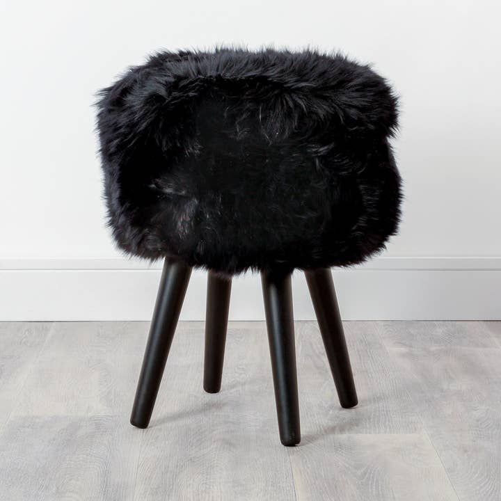Native Natural - Wholesale Stool - Black Sheepskin Wood Stool - Black0