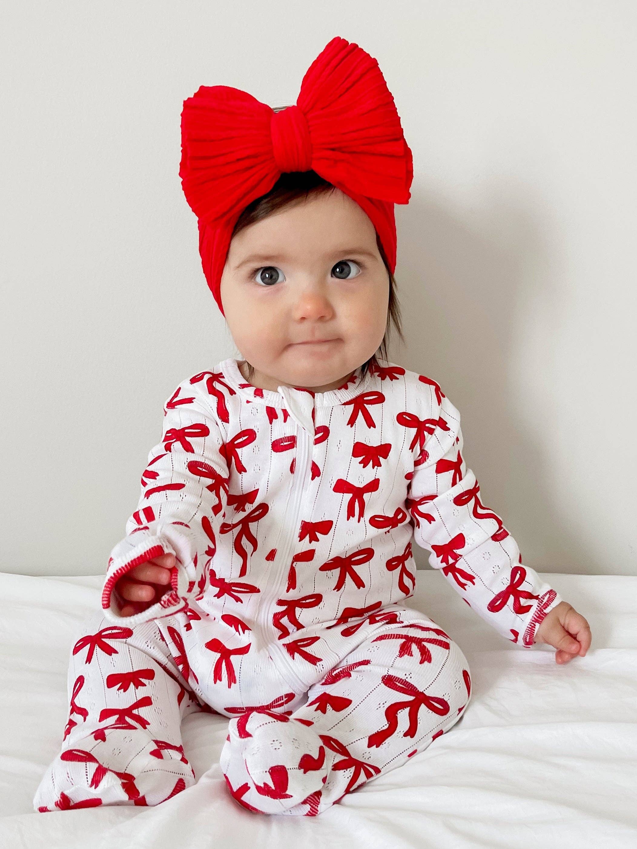 SIIX Collection - Wholesale Jumpsuit - Baby - Red Bows / Organic Pointelle 2-Way Zip Footie5