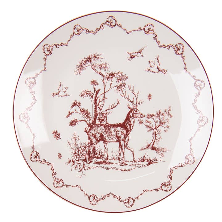 Clayre & Eef - Wholesale Dinner Plate - PFTDP Breakfast Plate Ø 20 cm Beige Red Porcelain Reindeer