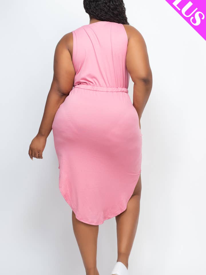 CAPELLA APPAREL - Wholesale Dress - Women's - Plus Size Sleeveless Front Tied Rounded Hem Dress7