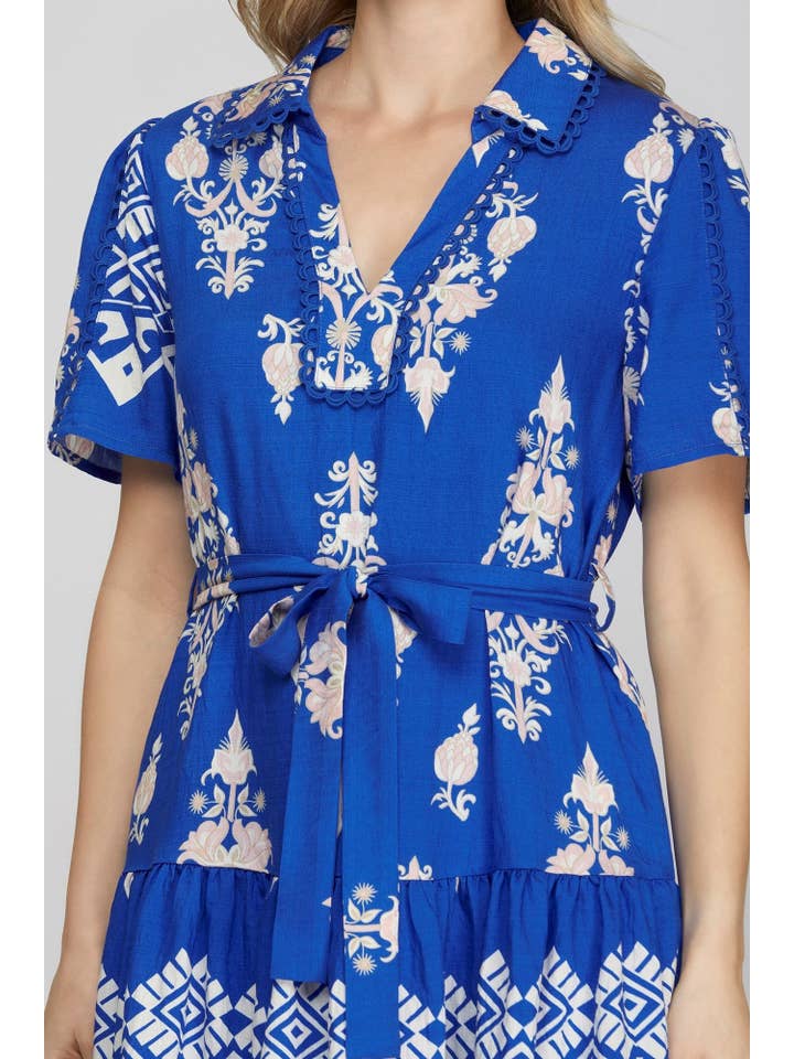 Peace Love Line - Wholesale Dress - Women's - PL6695 - WOVEN BORDER PRINT MINI DRESS