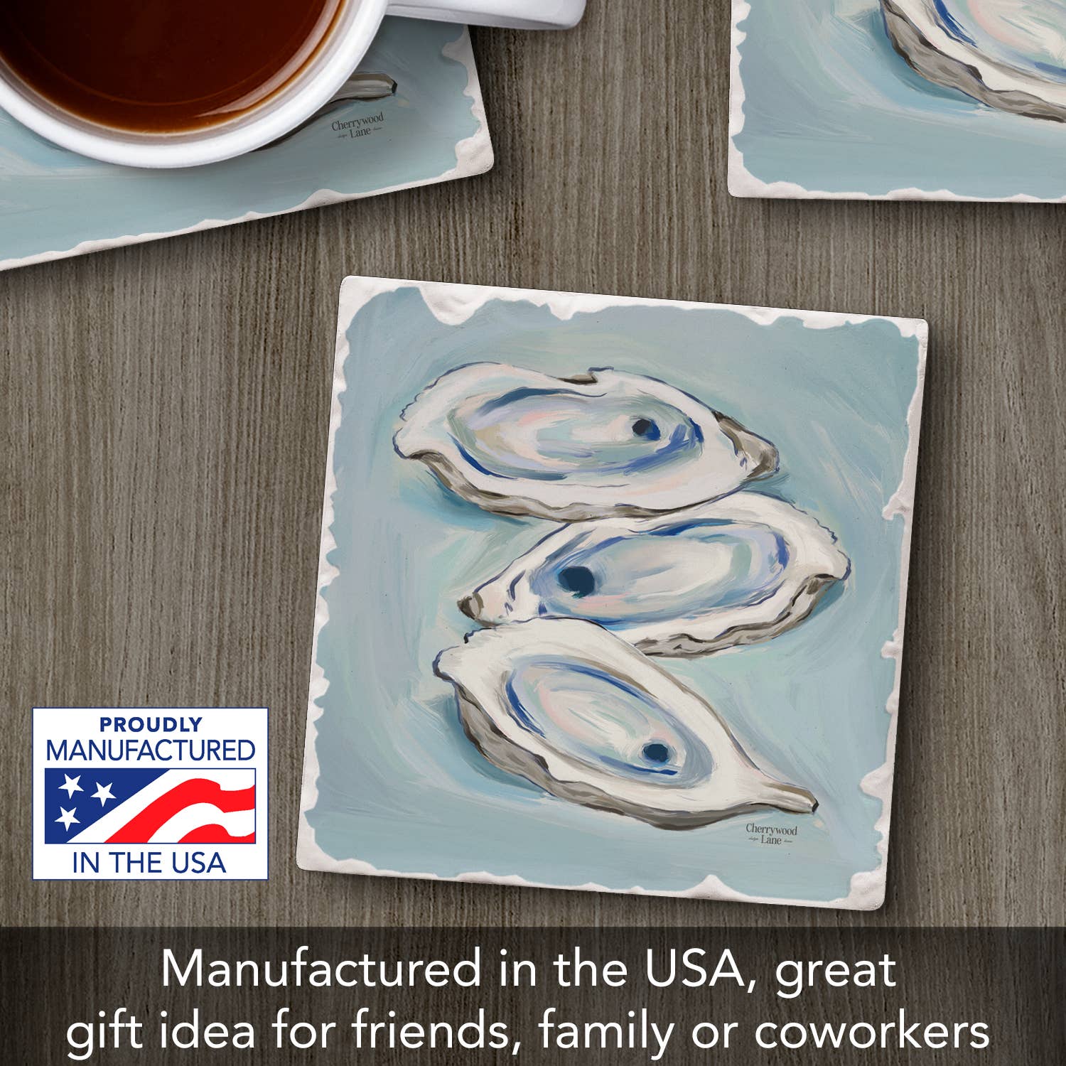 CounterArt/Highland Home/Thirstystone - Wholesale Coasters - "Oysters Galore" Single Absorbent Tumbled Tile Coaster  1