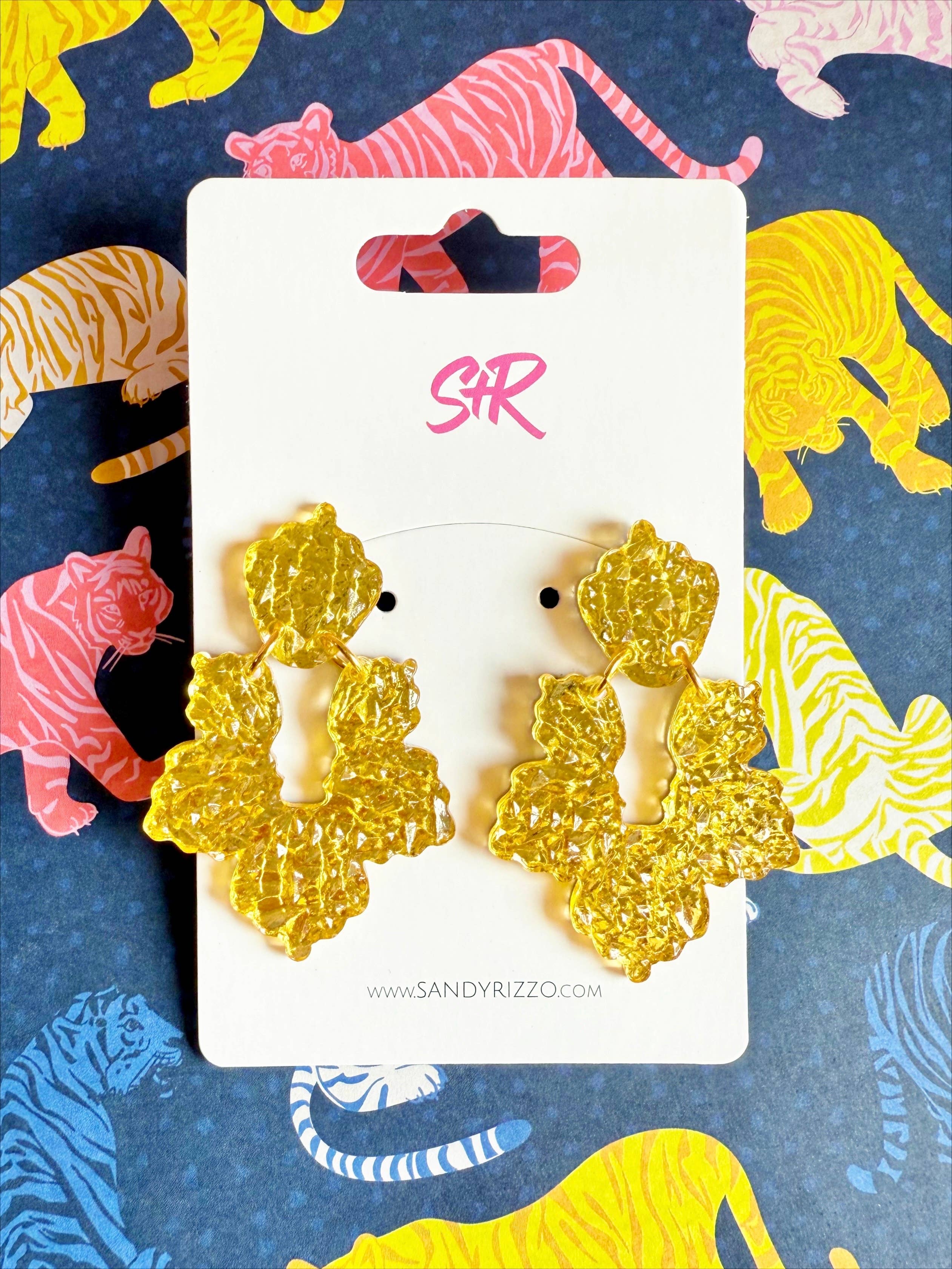 Sandy + Rizzo - Wholesale Dangle Earrings - Gold Lamé Acrylic Priscilla Dangle Earring