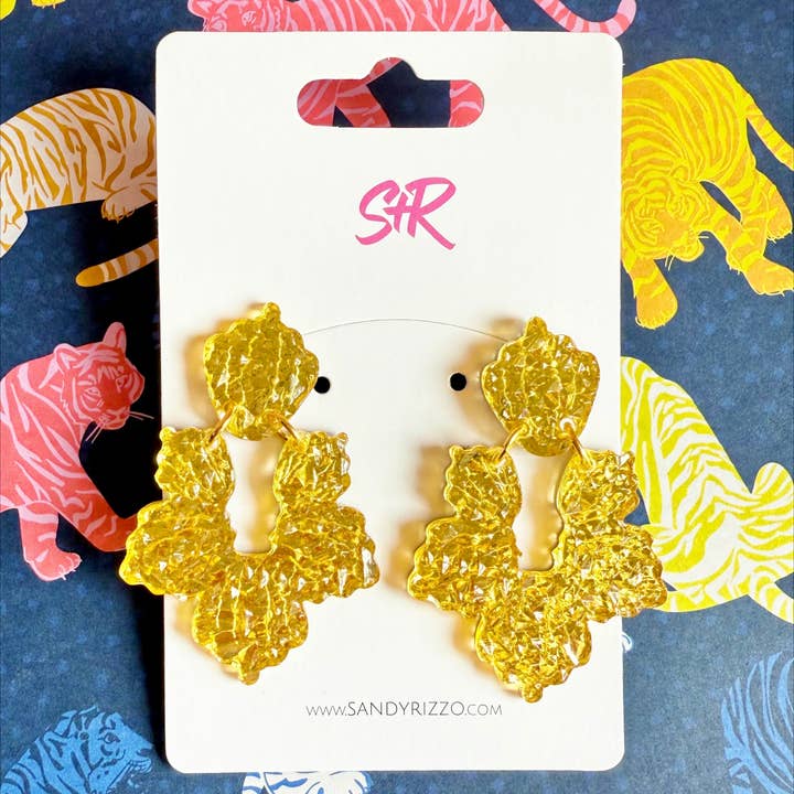Sandy + Rizzo - Wholesale Dangle Earrings - Gold Lamé Acrylic Priscilla Dangle Earring0