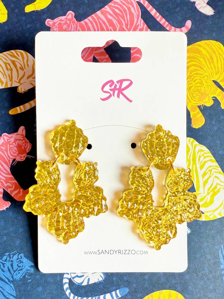 Gold Lamé Acrylic Priscilla Dangle Earring for wholesale by Sandy + Rizzo
