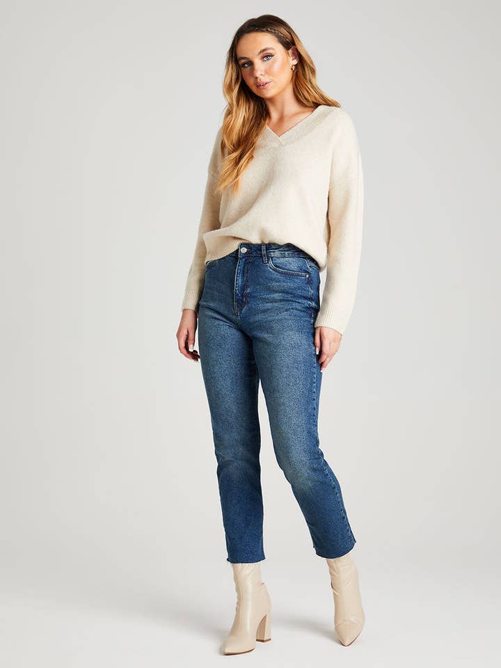 Mid Blue Tanya Straight Leg Jean for wholesale by Urban Bliss